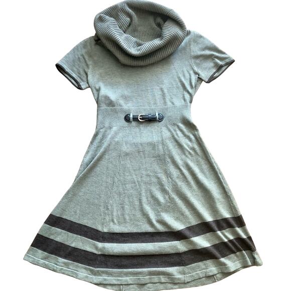 Eliza J. Taupe Brown Belted Cowl Collar Sweater Dress Fit & Flare Women’s Size S - Picture 1 of 12